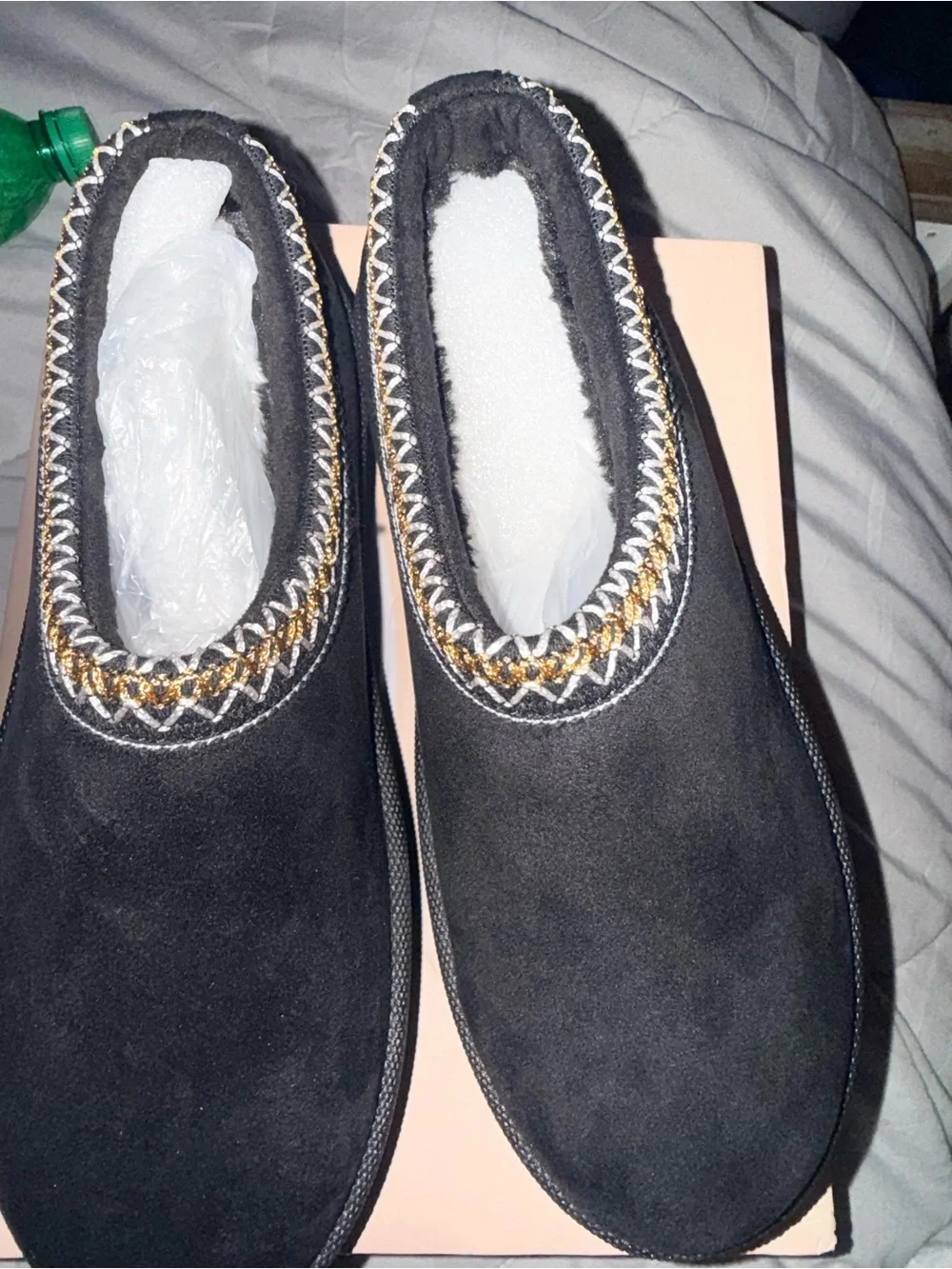 Glaze Black Platform Slip-On Shoes with Gold Trim